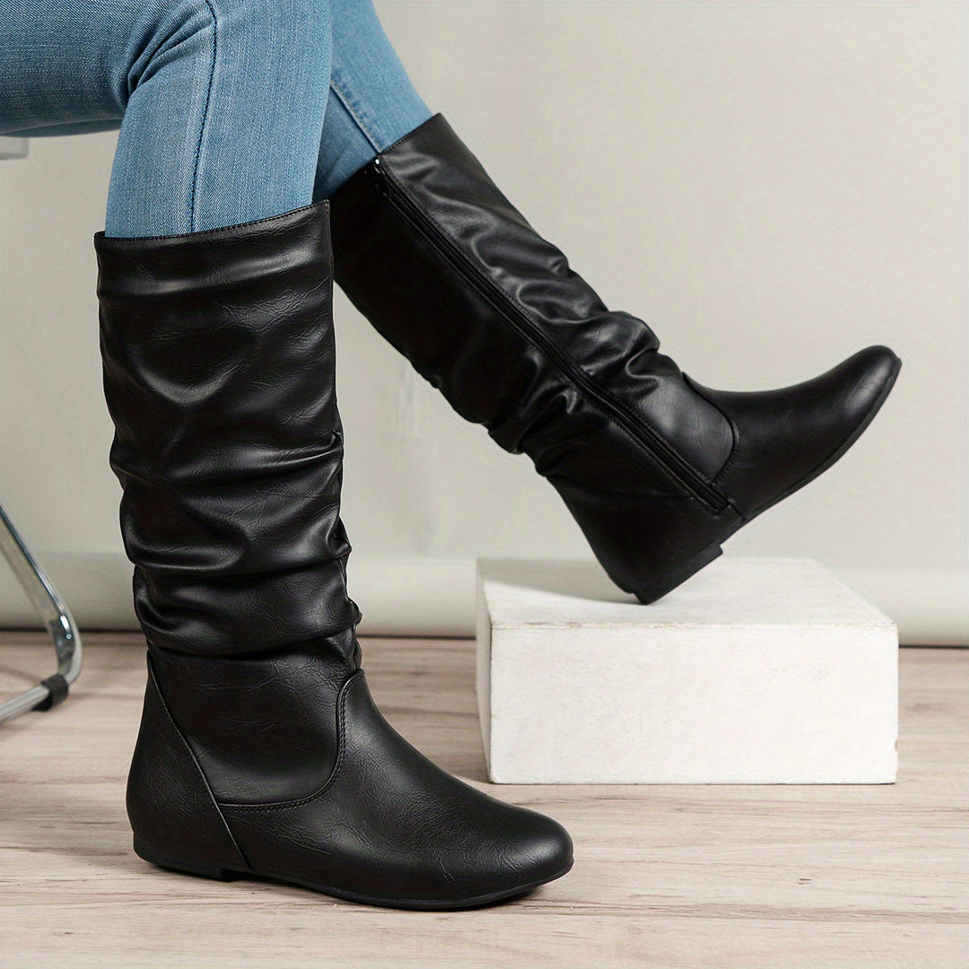 Justina | Botas Altas Planas de Mujer Fruncidas