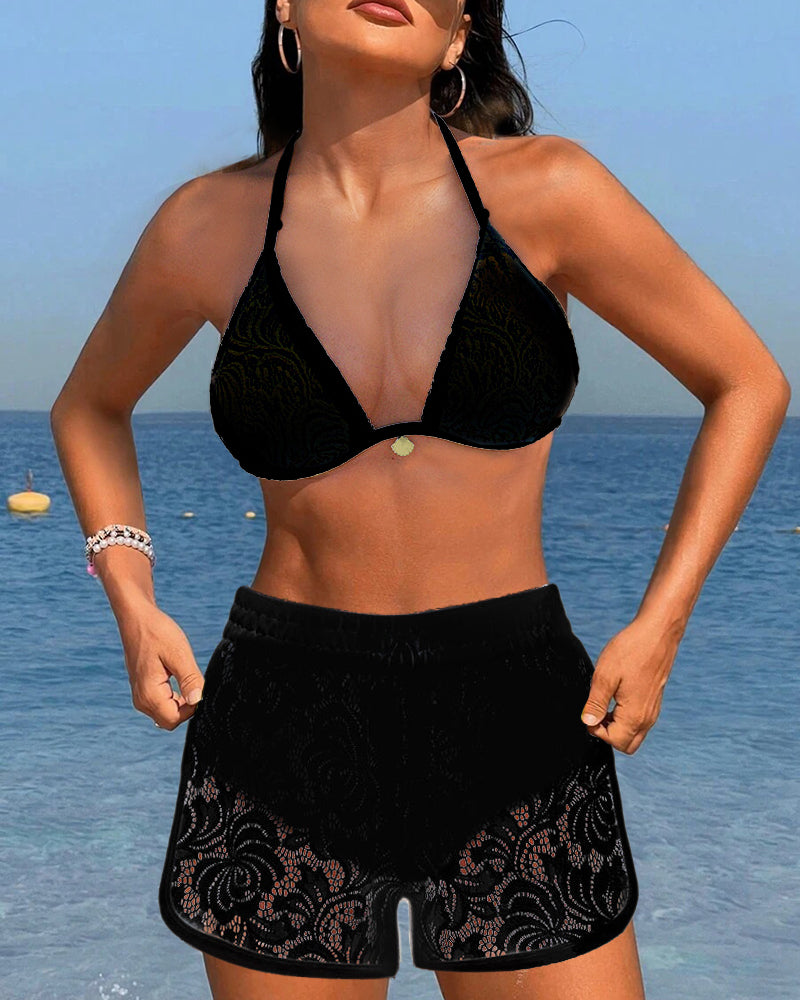 Adelina | Elegante conjunto de bikini de encaje en color sólido