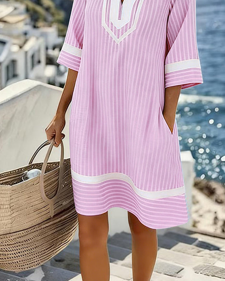 Yesenia | Vestido de manga corta a rayas con escote en V
