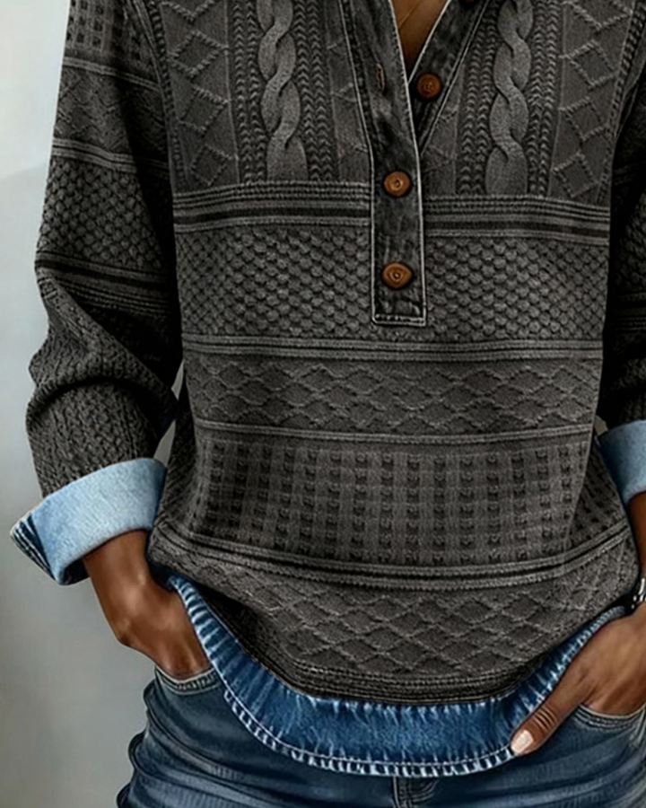 Melkorka | sudadera con cuello denim y medio botón