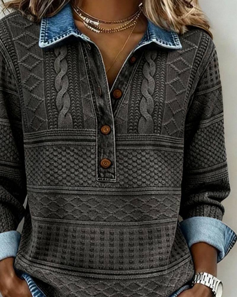 Melkorka | sudadera con cuello denim y medio botón