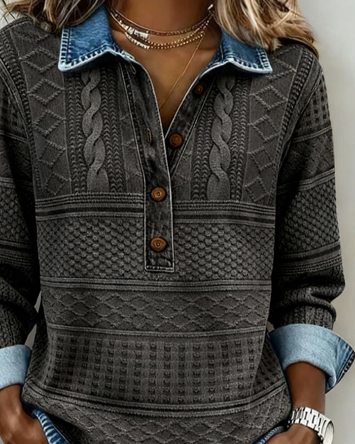 Melkorka | sudadera con cuello denim y medio botón