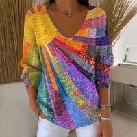 Patricia | Camiseta vintage multicolor con cuello en V