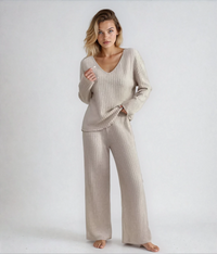 Zavelli | Conjunto completo de dos piezas con pantalones y top con escote en V