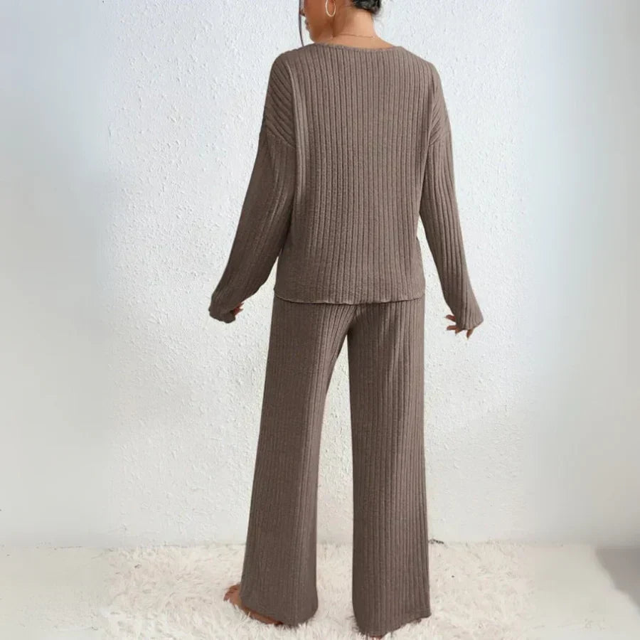 Zavelli | Conjunto completo de dos piezas con pantalones y top con escote en V