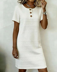 Marina | Vestido Recto de Jacquard con Tres Botones
