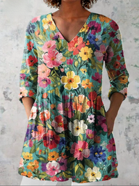 Ines | Camisa de Cuello en V Larga Vintage