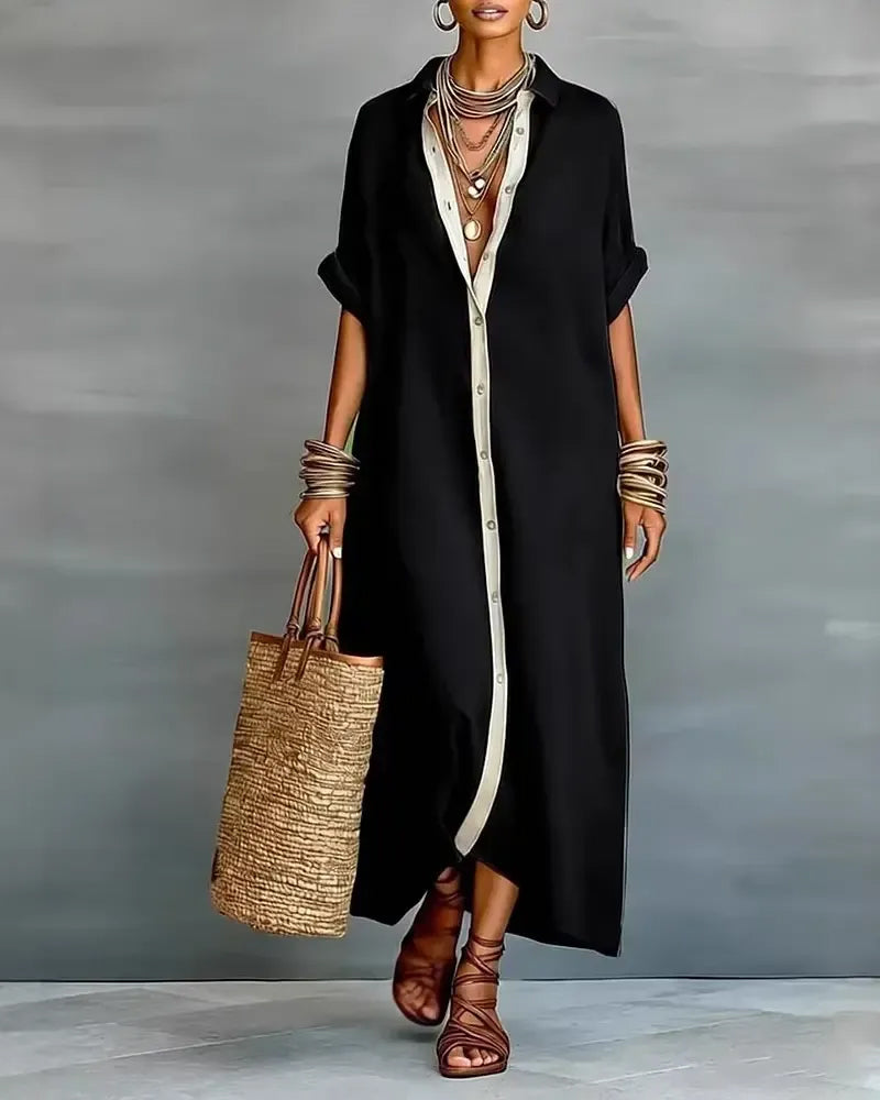 Elena | Elegante Vestido Camisa con Cuello Notch