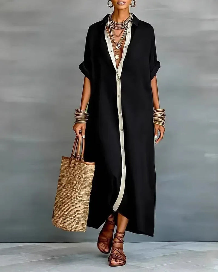 Elena | Elegante Vestido Camisa con Cuello Notch