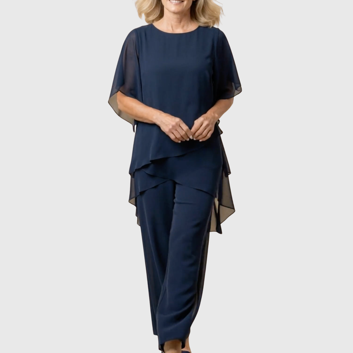 Teodora | Traje con pantalones palazzo drapeados