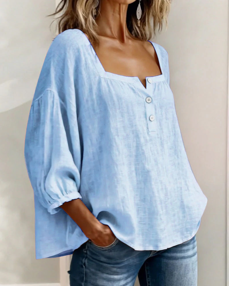 Carmen | Blusa Simple Cuello Cuadrado Manga Larga