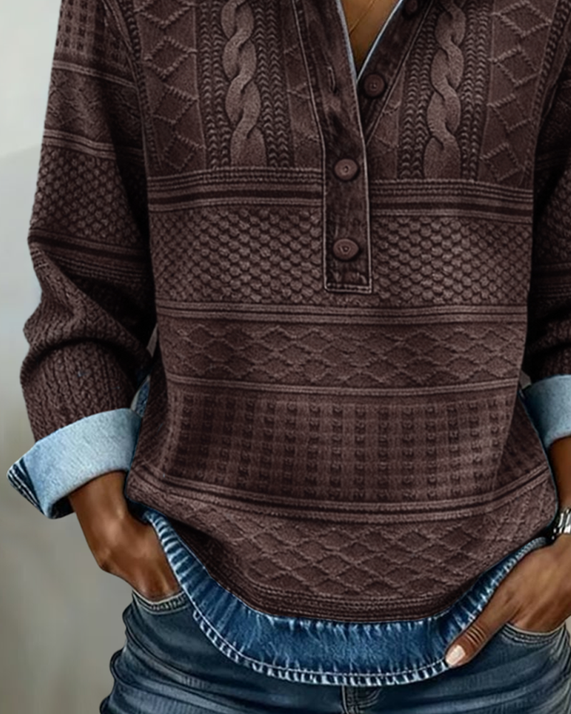 Melkorka | sudadera con cuello denim y medio botón