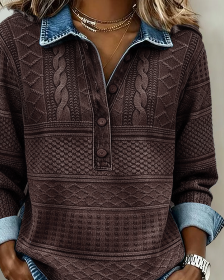 Melkorka | sudadera con cuello denim y medio botón