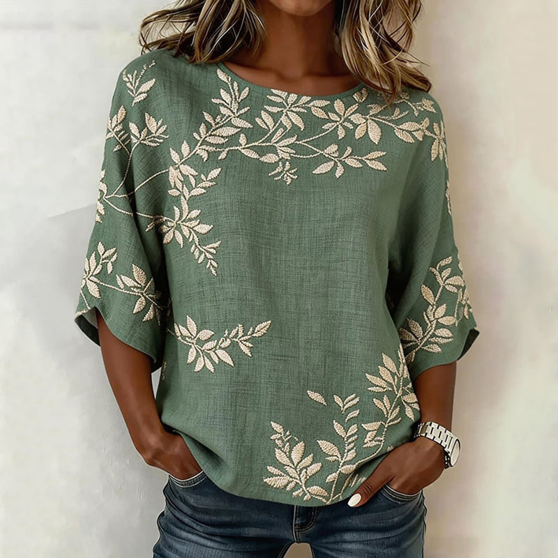 Laura | Blusa vintage con estampado de hojas