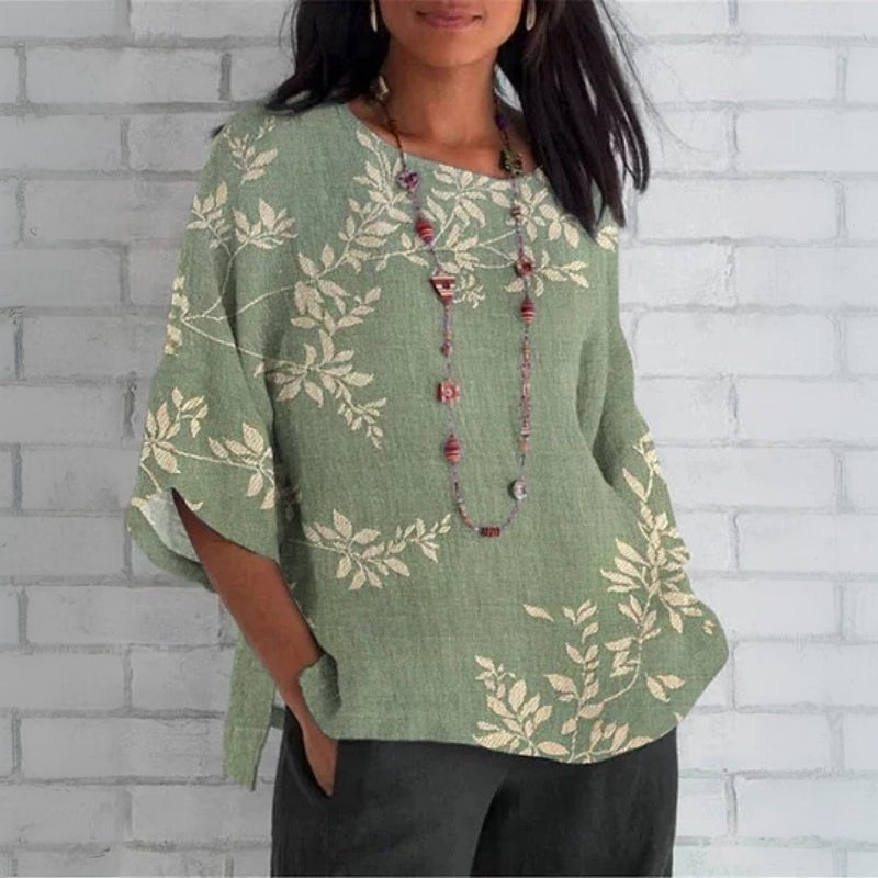 Laura | Blusa vintage con estampado de hojas