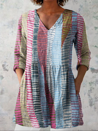 Danica | Camisa de Cuello en V Larga Vintage