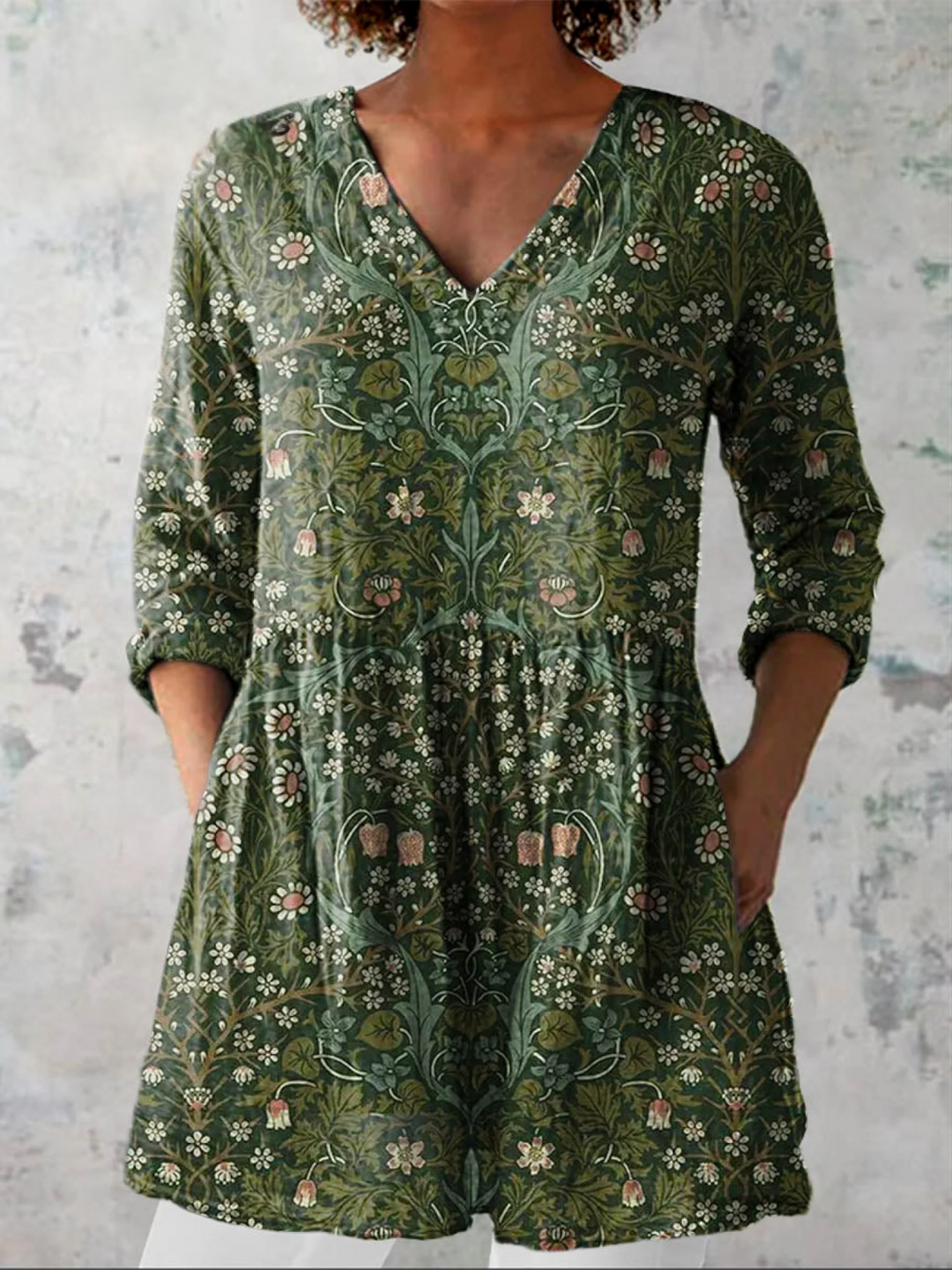Addison | Camisa de Cuello V Largo Vintage