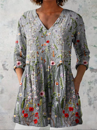 Lana | Camisa de Cuello en V Larga Vintage