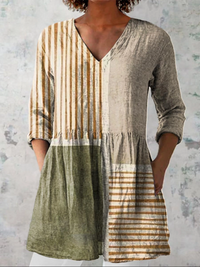 Halley | Camisa de Cuello en V Larga Vintage
