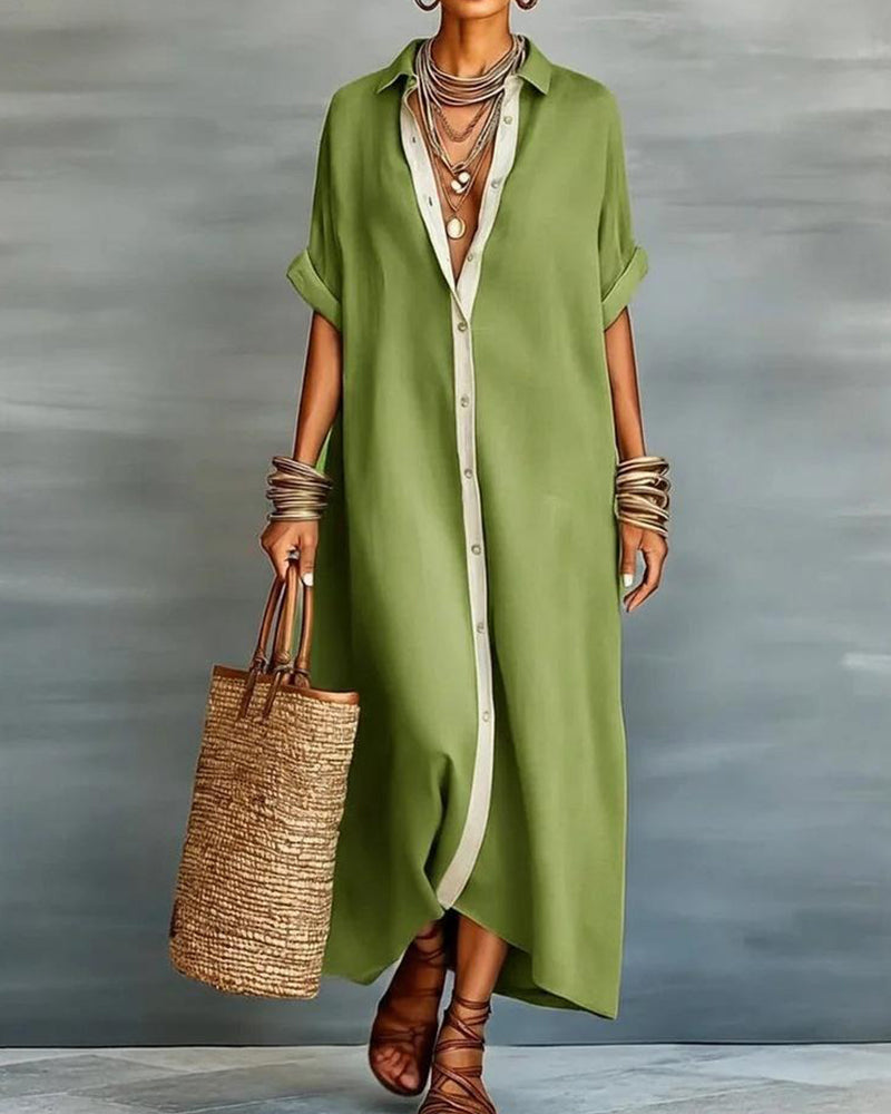 Elena | Elegante Vestido Camisa con Cuello Notch