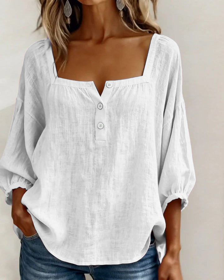 Carmen | Blusa Simple Cuello Cuadrado Manga Larga