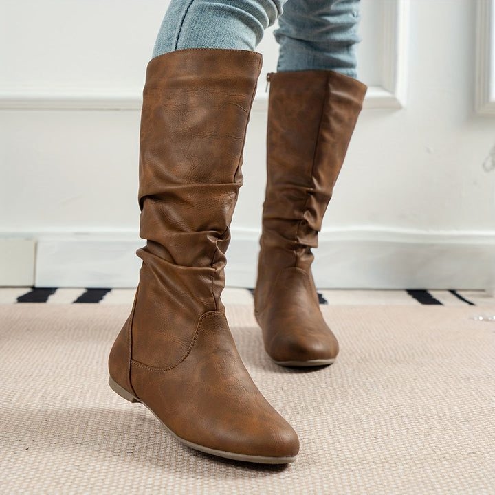 Justina | Botas Altas Planas de Mujer Fruncidas