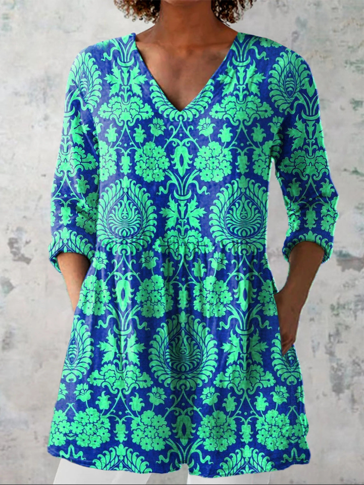 Beatrix | Camisa de Cuello V Largo Vintage