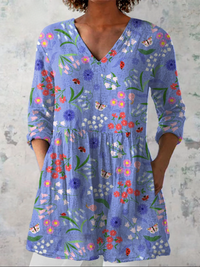 Aileen | Camisa de Cuello en V Larga Vintage