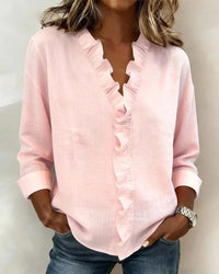 Arianna | Blusa con Volantes, Escote en V y Mangas Largas