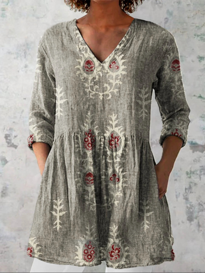 Maeve | Camisa de Cuello en V Larga Vintage