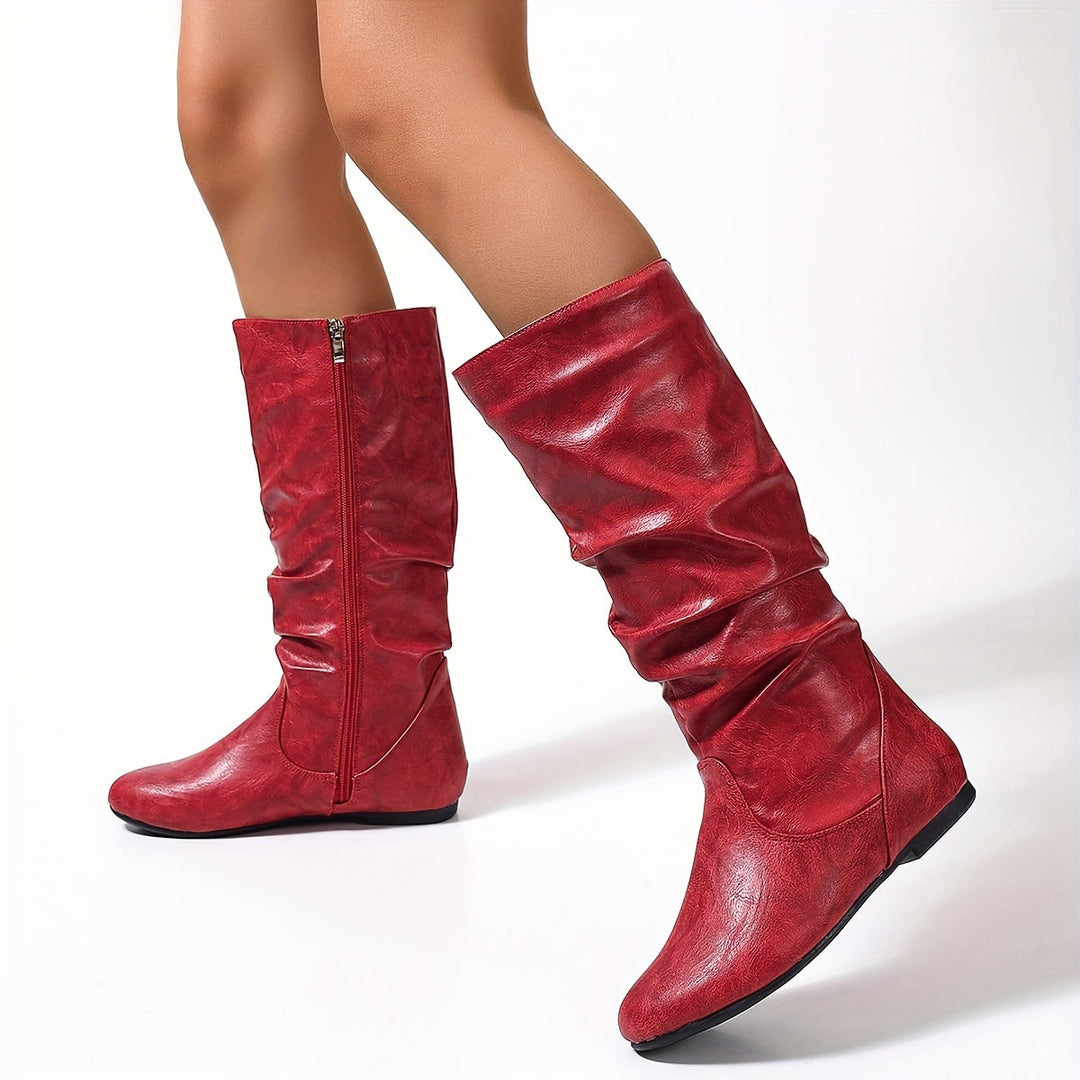 Justina | Botas Altas Planas de Mujer Fruncidas