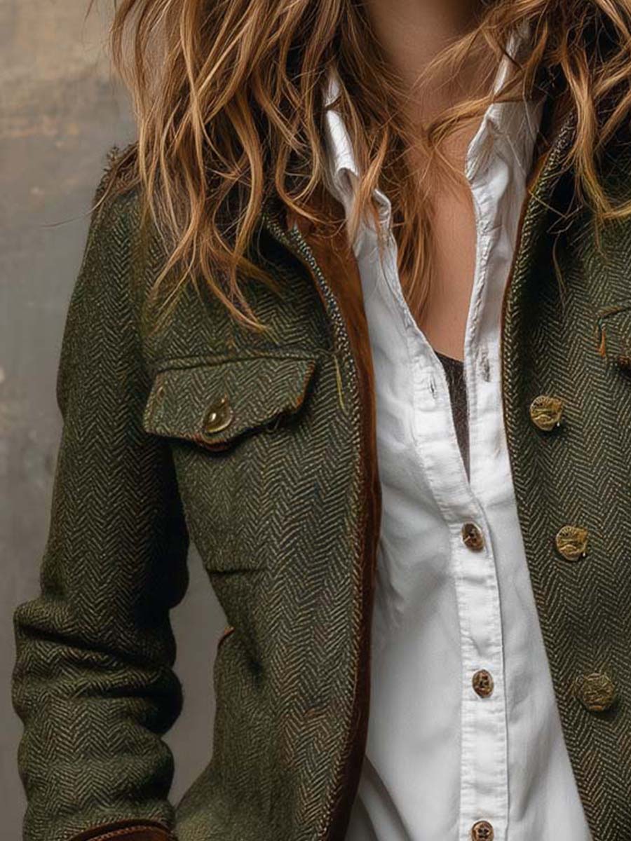 Ainara | Blazer de Mujer de Tweed con Ribete de Terciopelo