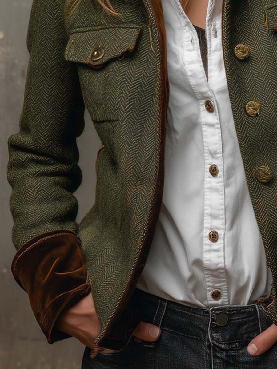 Ainara | Blazer de Mujer de Tweed con Ribete de Terciopelo