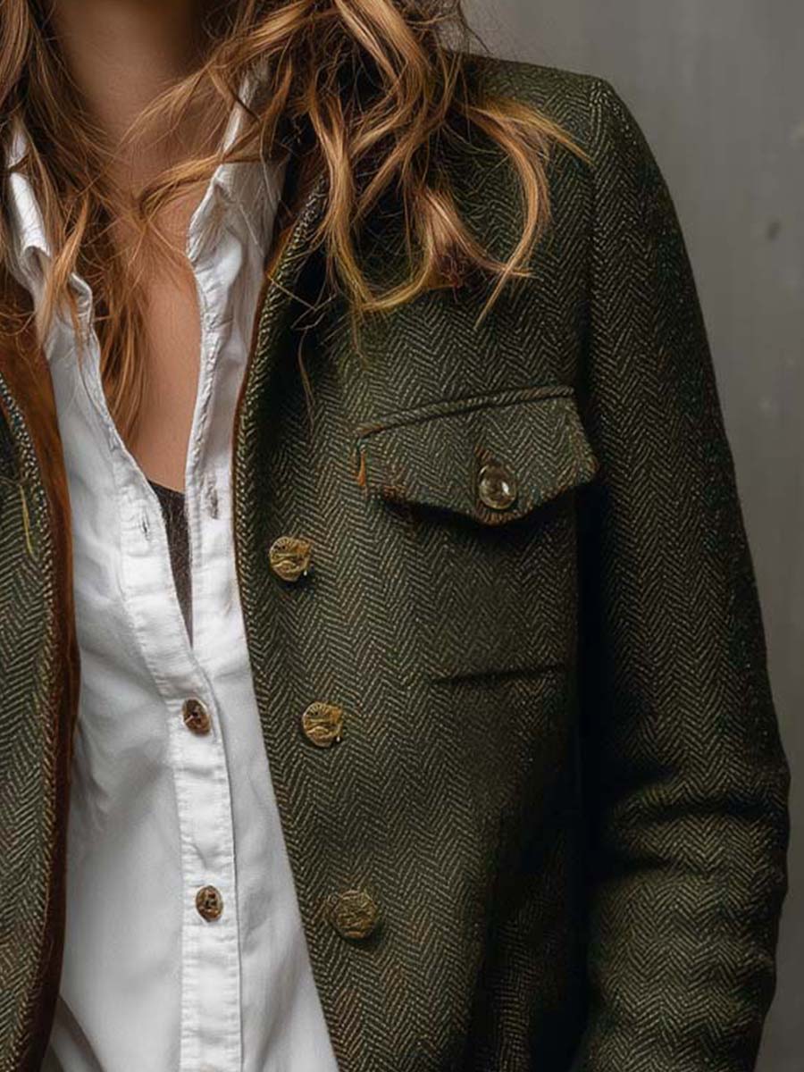 Ainara | Blazer de Mujer de Tweed con Ribete de Terciopelo