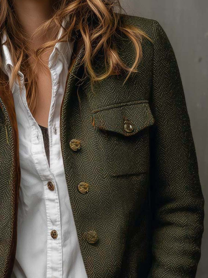 Ainara | Blazer de Mujer de Tweed con Ribete de Terciopelo