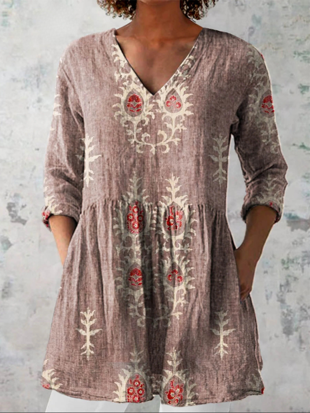 Maeve | Camisa de Cuello en V Larga Vintage