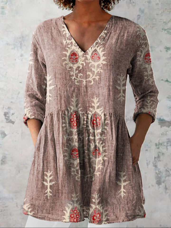 Maeve | Camisa de Cuello en V Larga Vintage
