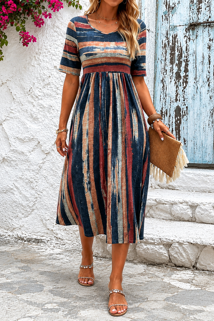 Nuria | Vestido Midi a Rayas que Disimula el Abdomen