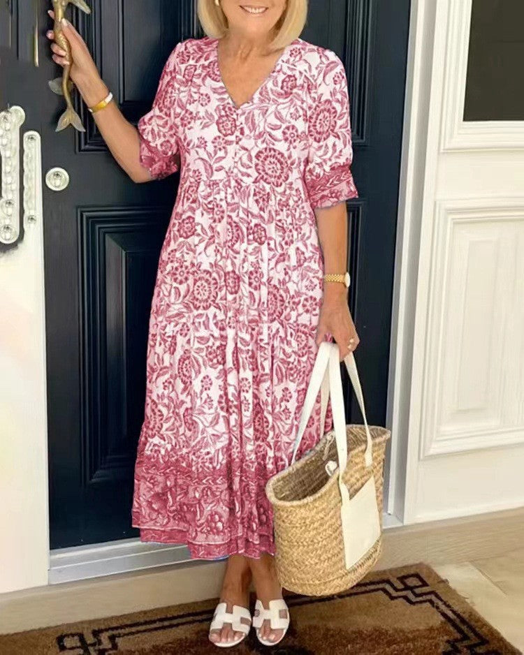 Manoli | Elegante vestido floral con cuello en V