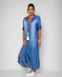 Ibiza | Vestido Maxi de Mezclilla con Detalles Modernos