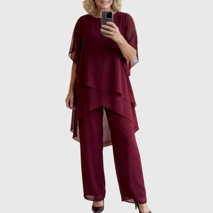 Teodora | Traje con pantalones palazzo drapeados