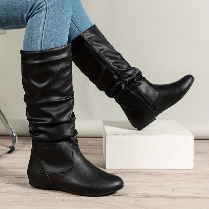 Justina | Botas Altas Planas de Mujer Fruncidas