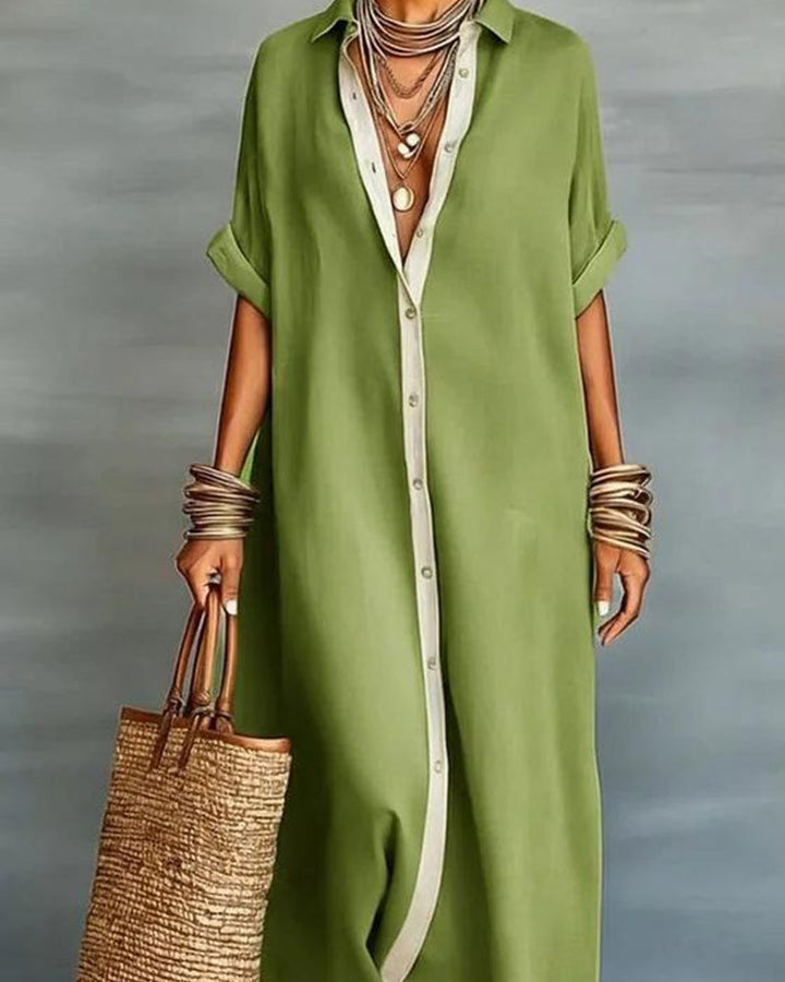 Elena | Elegante Vestido Camisa con Cuello Notch