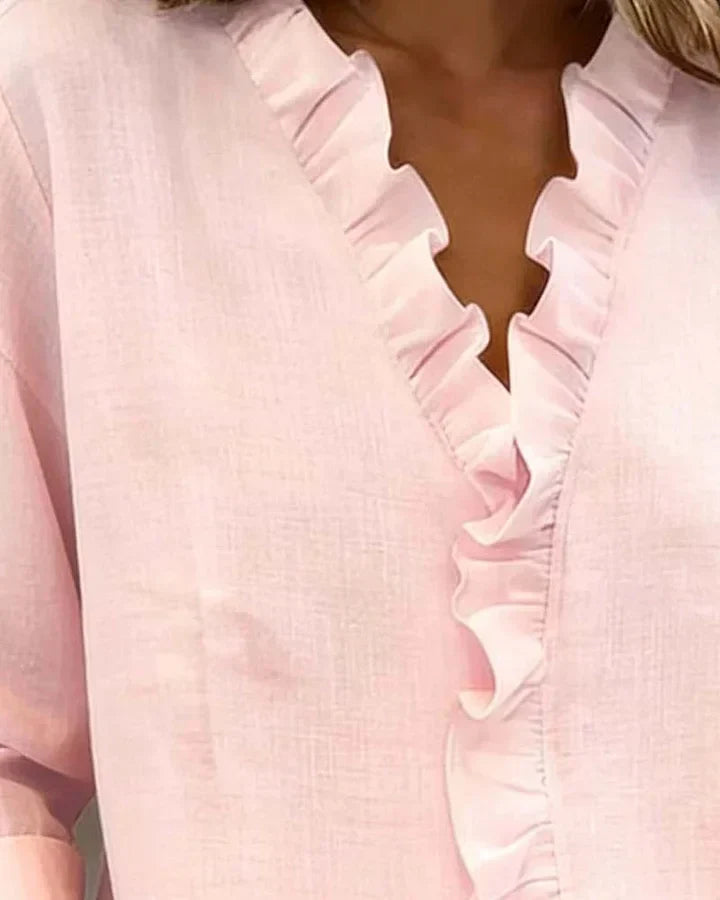 Verónica | Blusa con Volantes, Escote en V y Mangas Largas