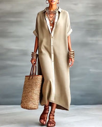 Elena | Elegante Vestido Camisa con Cuello Notch