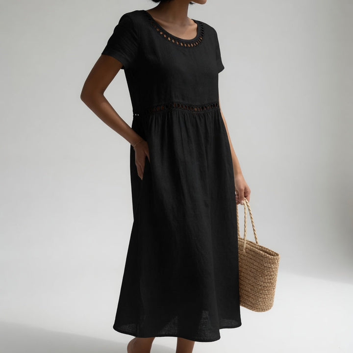 Inés | Vestido midi 100% algodón bordado feminidad suave