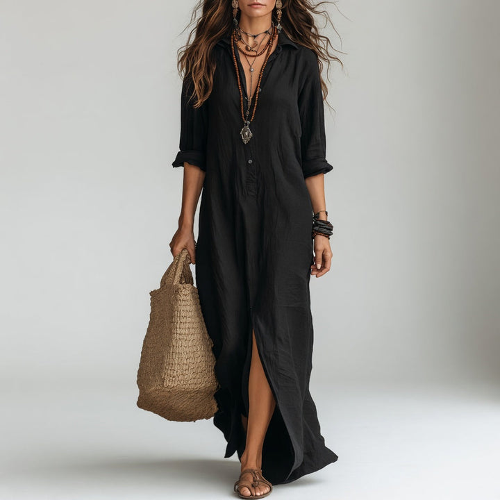 Claudia | Vestido largo tipo camisa bohemio elegancia natural