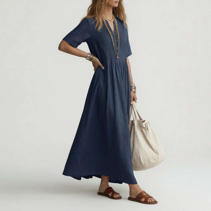 Andrea | Vestido largo de algodón con cuello en V para libertad estival