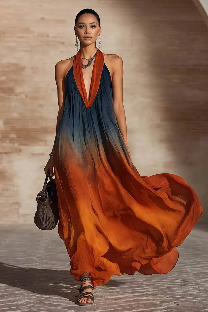 Camila | Vestido largo halter/V degradado
