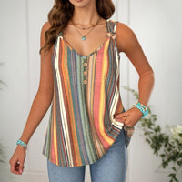 Sofía | Camiseta sin mangas a rayas multicolores con cuello en V